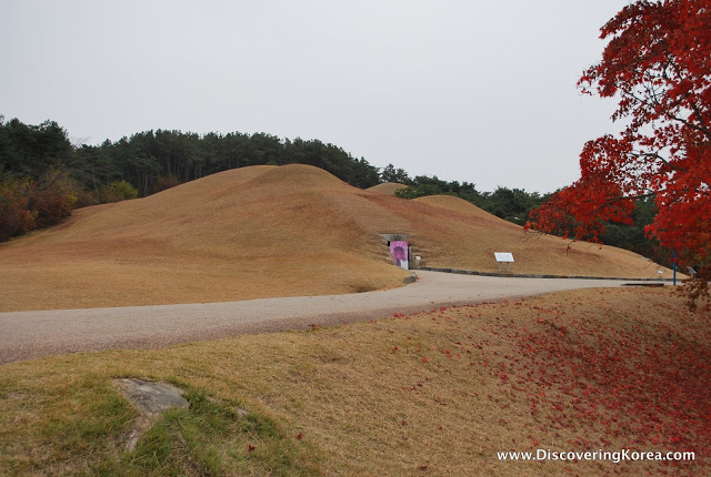 A larged mounded tomb set in the hill side in Gongju-si, South Korea.