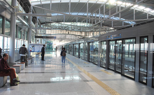 Inside the station of a Incheon Airport passenger rail terminal.